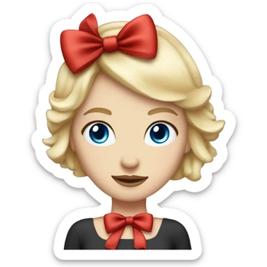 White girl, with blue eyes short straight blonde hair, elegant with a single large red bow on her head.
. Super chick and elegant sticker