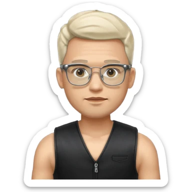 Man from the shoulder up, facing the audience. Wearing a black vest and AR glasses that look like google glasses.  sticker