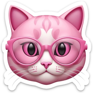 A 3D cartoon rose-pink cat-eye spectacle, glossy curved frame, soft reflections, isolated on plain background. only glasses. sticker