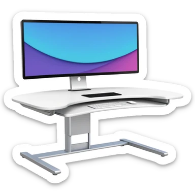 A height-adjustable office desk with a visible central lifting mechanism and a large flat monitor placed on top. The desk should look modern and minimal, symbolizing an ergonomic workstation. Rounded shapes, flat bright colors, consistent with standard emoji design. sticker