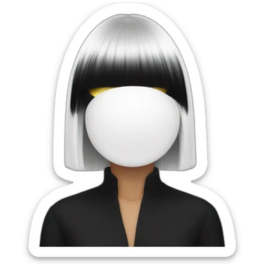 Sia with a black and white wig covering her eyes sticker