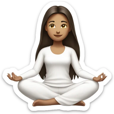 brunette cute girl meditating in white outfit  sticker
