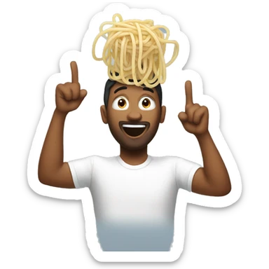 A white voy with spaghetti on his head saying yes!  sticker