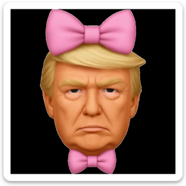 Edit the image to make the person look more similar to Donald Trump, emphasizing his distinctive facial features, hairstyle, and expression, while keeping the pink bow. The original style is emoji with a transparent background, so maintain the emoji style look and transparent background in the edit. sticker