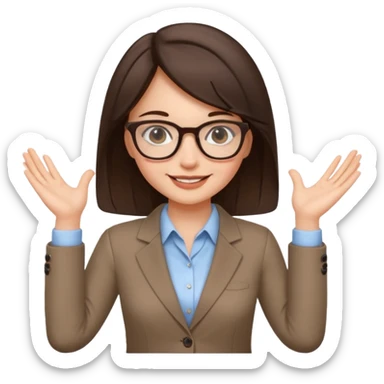 a cute brunette girl in a business casual attire  wearing glasses  with two hands  sticker