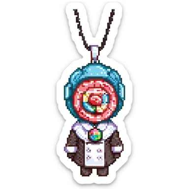 A whimsical candy-themed baker standing in a pastel pink confectionery lab. The walls are made of bubblegum bricks, the countertops shimmer like strawberry frosting, and the air sparkles with powdered sugar mist. The baker is extravagantly adorned: licorice swirls as shoul sticker