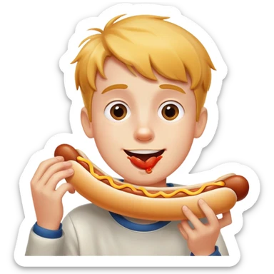 realistic portrait of a boy eating five hotdogs sticker