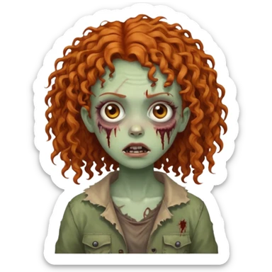 Ginger curly hair zombie girl with Brown eyes  sticker