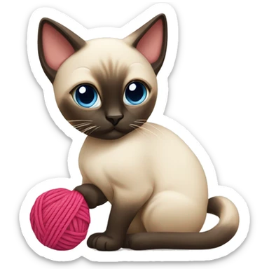 Siamese cat playing with a yarn ball sticker