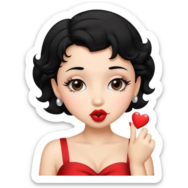 Do not change the face I already created, I want her with Betty boop face and black hair sending a kiss sticker