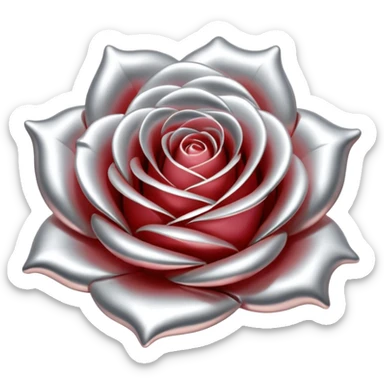 A rose emoji made of liquid silver metal minimalistic iOS emoji style, centered, sticker