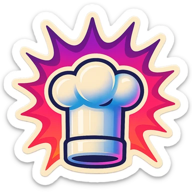 chef's hat, colors explosion, playful and modern with gradient FF4D67, 9D34FF gradient, vibrant sticker
