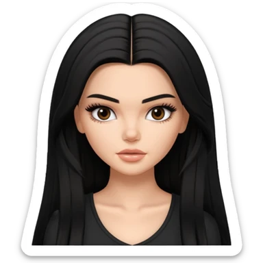 kendall jenner as pretty bratz baddie, black long hair sticker