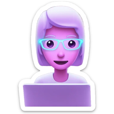 A person looking at a computer with neon-like fluorescent light shining on their face. sticker