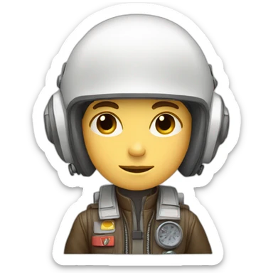 A white young boy with brown hair and a airplane pilot suit and a radio helmet sticker