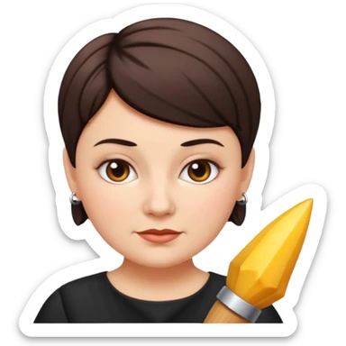 classic teacher emoji but fatter and with a black pixie cut, make her white and the pixy cut is pointy and dark brown and she is very fat sticker