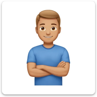 Create a cartoon emoji-style illustration of a smiling man standing confidently with arms crossed. sticker