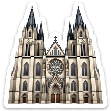 Cinematic Realistic Cologne Cathedral Landmark Emoji, showcasing Gothic architecture rendered with detailed stone textures and majestic, dynamic lighting. two tall towers on either side sticker