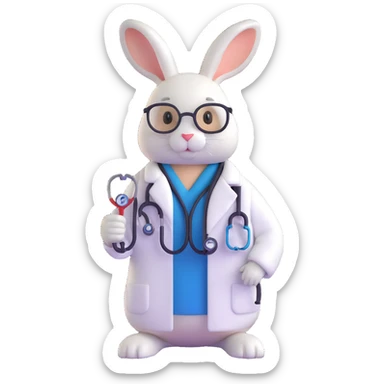 rabbit in white coat with stethoscope, medical university student, Vladivostok sticker