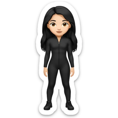 Make a lightskin Hispanic thick girl with long black hair. Wearing an all black tight jumpsuit  sticker
