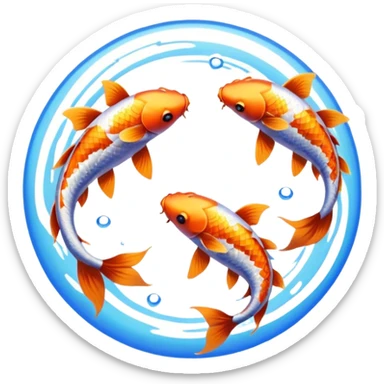 two koi fish swimming around in a circle rainbow blue bronze sticker