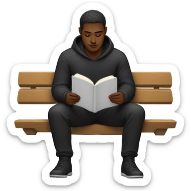 white person sitting on bench wearing black trousers  reading a book  sticker