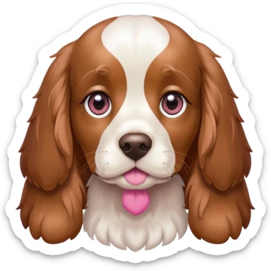 Cachorro Cocker spaniel branco com marrom, olhos castanhos e focinho rosa. Tamanho 128x128 pixels sticker