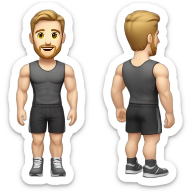 Full height Pale skinned fit man With biceps, Realistic eyes and mouth, light brown hair and stubble In dark gray sleeveless mike, black oversize sports shorts, watch and white sneakers. sticker