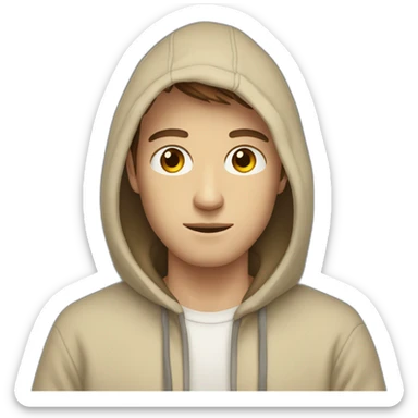 White guy in beige hoodie with brown hair geen eyes hair is one way and a litte to the otherside sticker