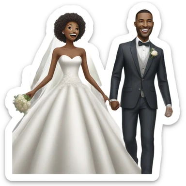 Hyper Realistic beautiful dior bride laughing with a handsome male model groom
 sticker