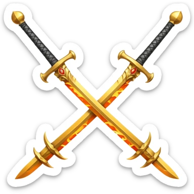 Two powerful on fire fully golden fiery royal crossed swords sticker