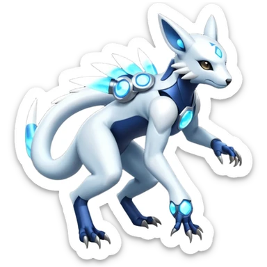 Futuristic highly advanced technological cyborg-Genet-Absol-Zeraora-Primagen-fusion-creature  sticker
