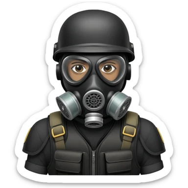 black soldier in black bulletproof vest and gas mask sticker