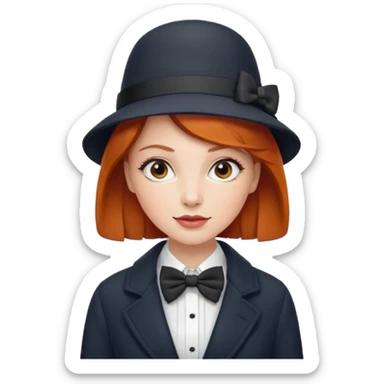 Bow Ties, Coats, and hat, lady, modern, red head. sticker