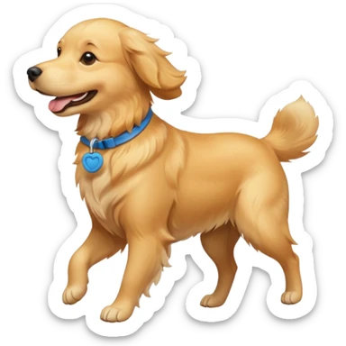 smiling golden retriever carrying a frisbee sticker