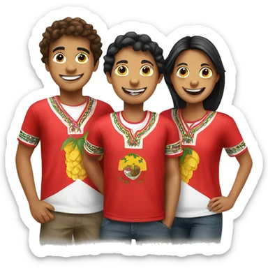 happy peruvian group of 3 friends with Peruvian shirts sticker