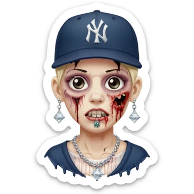 Zombie con aretes con una gorra new York yankee y una cadena de diamante sticker