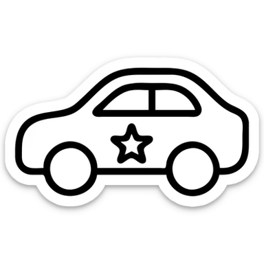 outlined icon of a small star on the glossy black body of a premium vehicle, clean lines, subtle reflections, modern and simple sticker