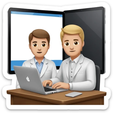 Mach mir einen Trader der in einem Schreibtischstuhl sitzt mit einem Laptop. vor sich am tisch sticker