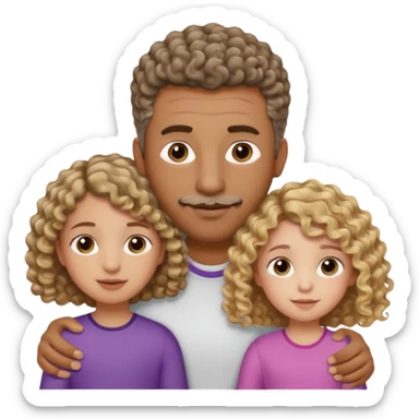 Brown dad with short fade with his two daughtersbone who is 5 and has curly brown and blone hair and one who is smaller who has wavy hair mixed race sticker