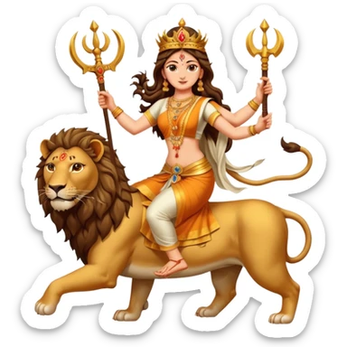 Divine Mother Durga & Lion in traditional pose. sticker