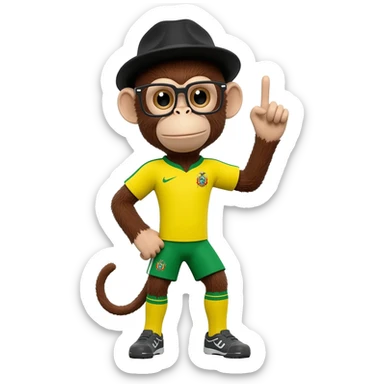Un mono con gestos humanos con uniforme de la selección de futbol de BOLIVIA con lentes de aumento cuadrados y gorra negra sticker