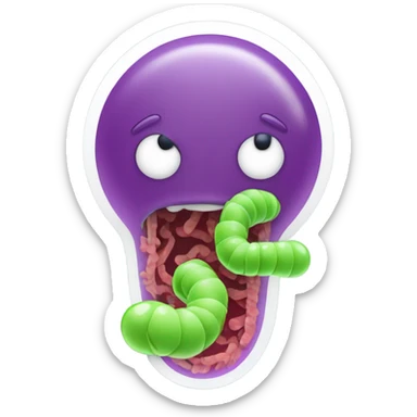 Bacteria coming out of a tube with a digestive tract in the background sticker