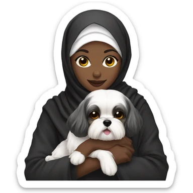 Black hijabi holding shih tzu Maltese sticker