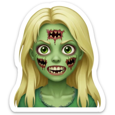 girl zombie with blonde long hair with teeth green skin and with no angry face sticker