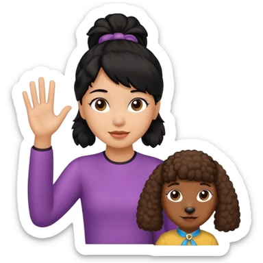 Ponytail black hair girl with brown Poodle say goodbye  sticker