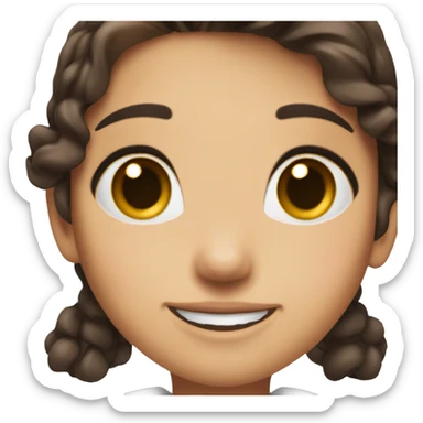 I want a cute girl in a white blouse with black, brown hair down to her shoulders, brown eyes, a little makeup, who smiles. sticker