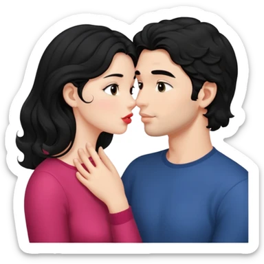 a handsome man with black short wavy hair, no beard tries to kiss a cute woman who has long~~ black hair sticker
