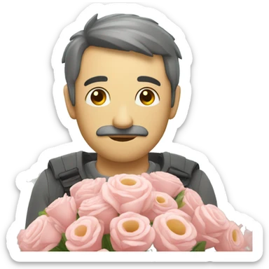 Monsieur triste avec un bouquet de fleurs dans les mains sticker