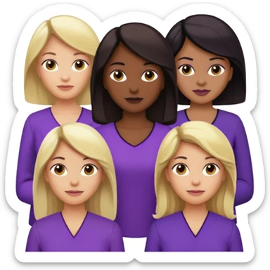 Group of reproductive age women 25-50 of all races with light, medium, dark and very dark skin tones. Blond, brown, black hair color with various purple blouses and shirtys. 10 per image sticker